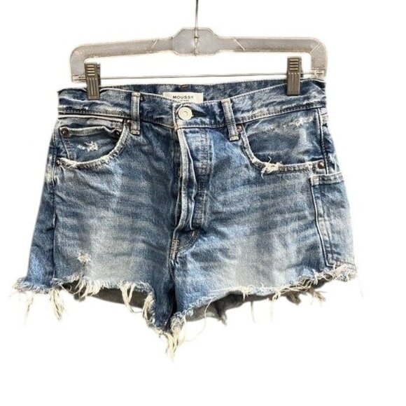 Moussy Vintage Women’s Denim Jeans Cutoff Shorts Size 27 Blue Distressed Japan - Picture 1 of 5